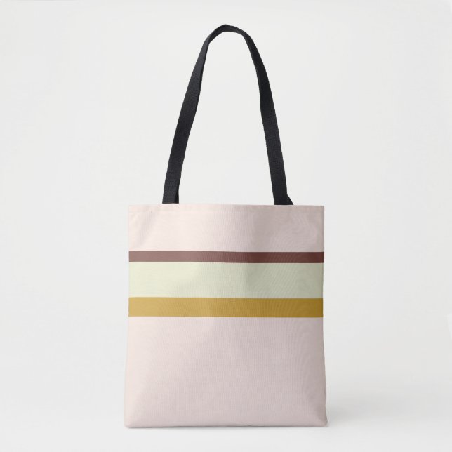 Stripes design natural pink brown green tote bag (Front)