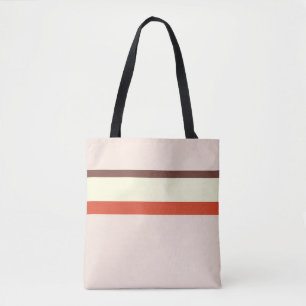 Stripes design natural pink red cream brown tote bag
