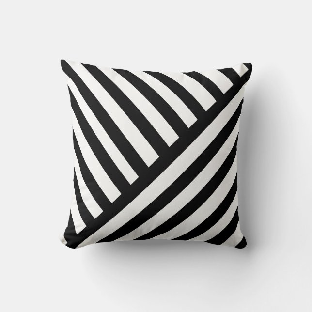 Stripes Diagonal Black on White Cushion (Front)