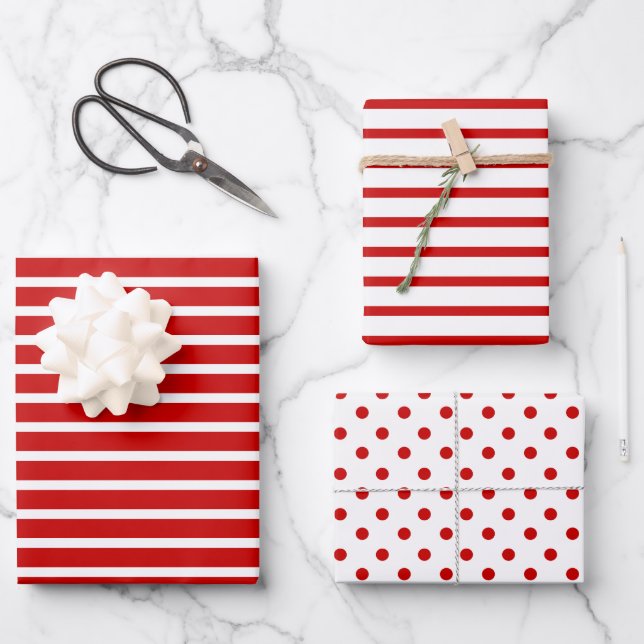 Stripes & Dots Christmas Wrapping Paper Sheet (Front)