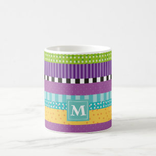Stripes Dots Pattern Monogram Coffee Mug