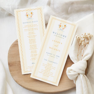 Stripes Floral Crest Monogram & Bow Spring Wedding Programme