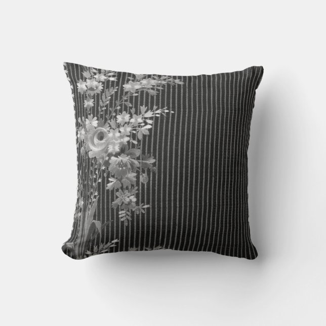 Stripes Floral Vintage Elegant Brocade Cushion (Front)