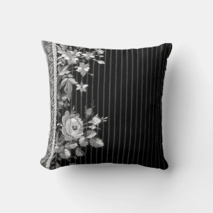 Stripes Floral Vintage Elegant Brocade Pin Stripe  Cushion