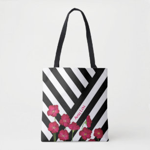 Stripes & Flowers Tote Bag