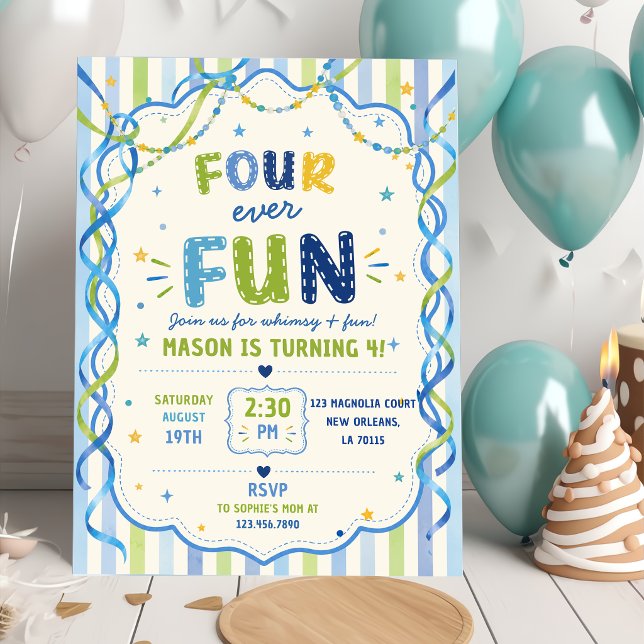 Stripes Four Ever Fun Colourful Birthday Invitation (Creator Uploaded)