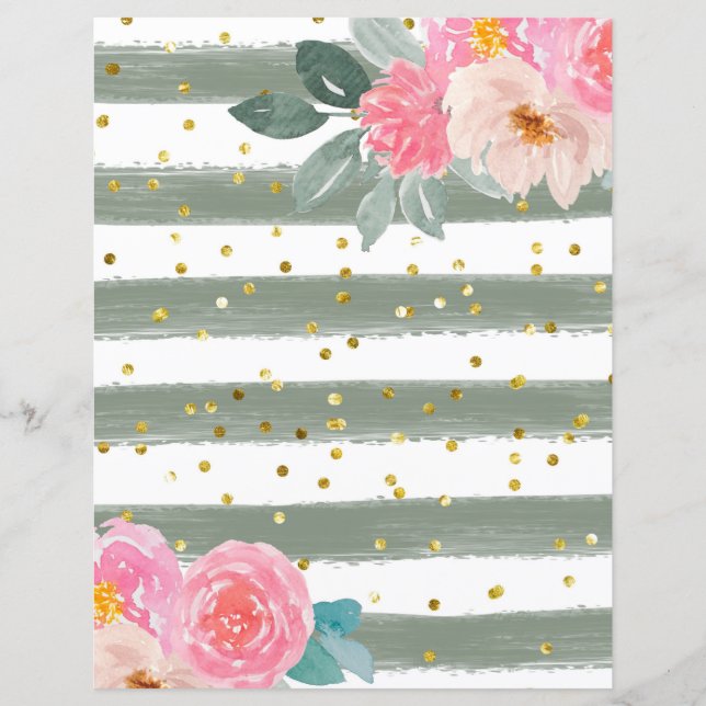 Stripes/Gold Confetti Scrapbook Paper (Front)