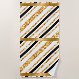 Stripes Gold Glitter Black Boho Popular Collection Beach Towel
