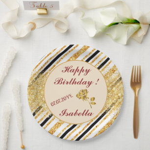 Stripes Gold Glitter Black Boho Popular Collection Paper Plate