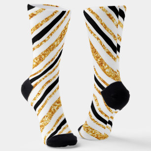 Stripes Gold Glitter Black Boho Popular Collection Socks