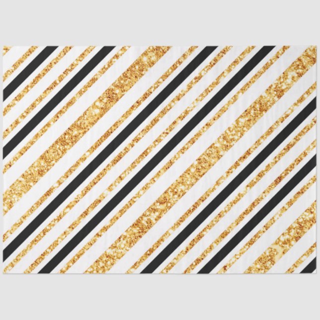 Stripes Gold Glitter Black Boho Popular Collection Tissue Paper (Front)