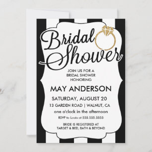 Stripes Gold Glitter Ring Bridal Shower Invitation