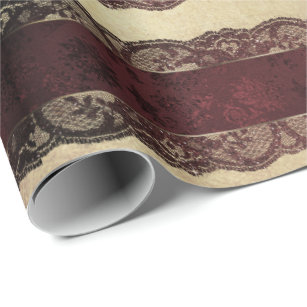 Stripes Gold Red Burgundy Lace Maroon Royal Wrapping Paper