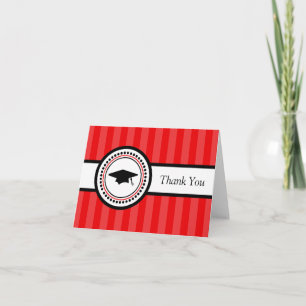 Stripes Graduation Cap Thank You Card (Red)