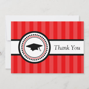 Stripes Graduation Cap Thank You Card (Red)