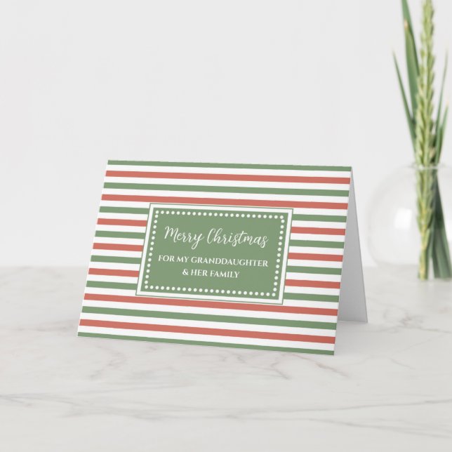 Stripes Granddaughter & Family Merry Christmas Card (Front)