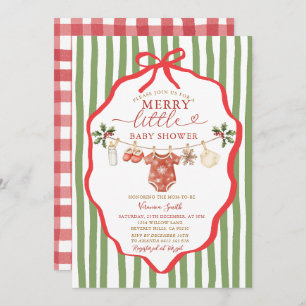 Stripes Green Clothesline Merry Little Baby Shower Invitation