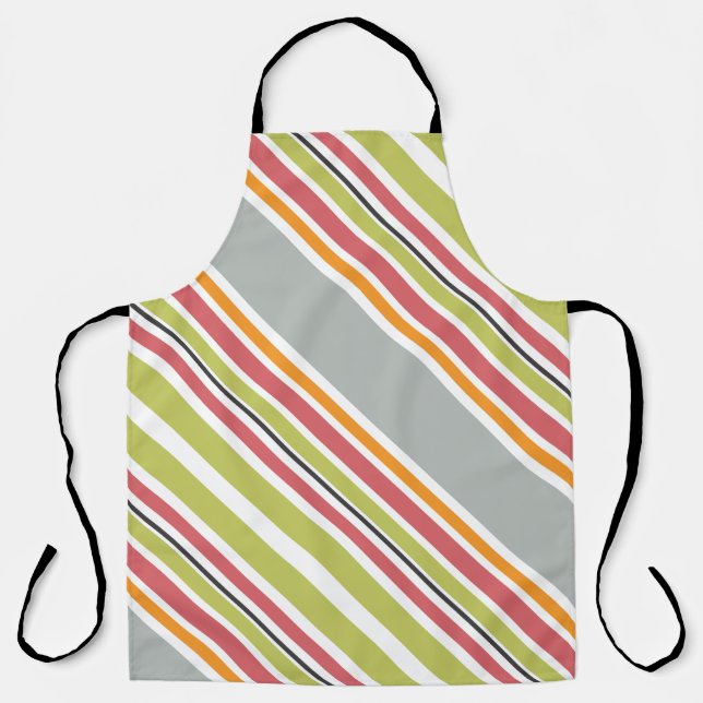 Stripes green grey orange pink apron (Front)