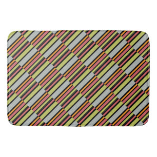 Stripes green grey orange pink bath mat