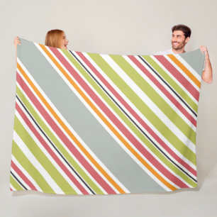Stripes green grey orange pink fleece blanket