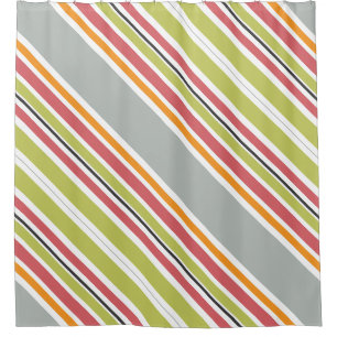 Stripes green grey orange pink shower curtain
