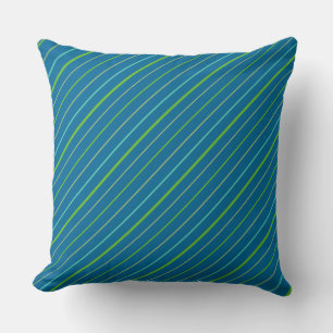 Stripes: Green, Turquoise, Yellow on Dark Blue Cushion