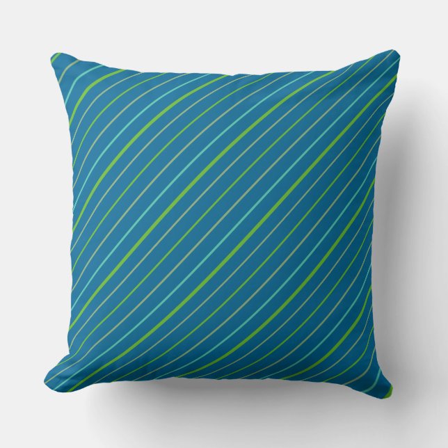 Stripes: Green, Turquoise, Yellow on Dark Blue Cushion (Front)