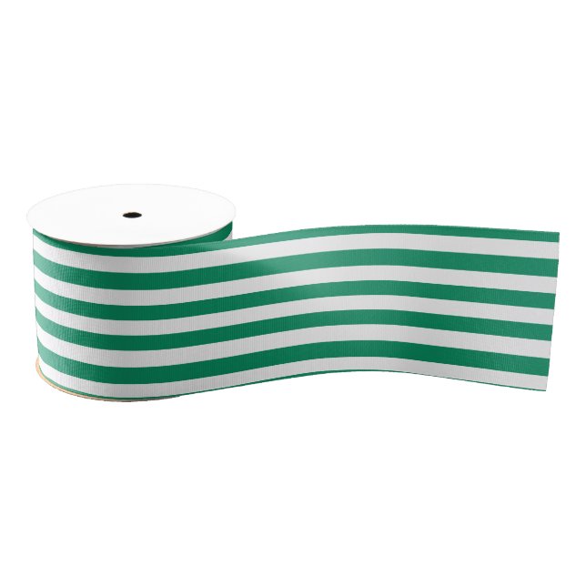 Stripes | Green & White | Customisable | Grosgrain Ribbon (Spool)