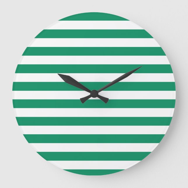 Stripes | Green & White | Customisable | Large Clock (Front)