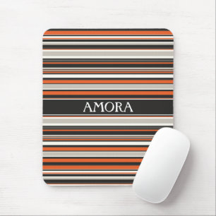 Stripes Grey Orange Minimal Pattern Mouse Mat