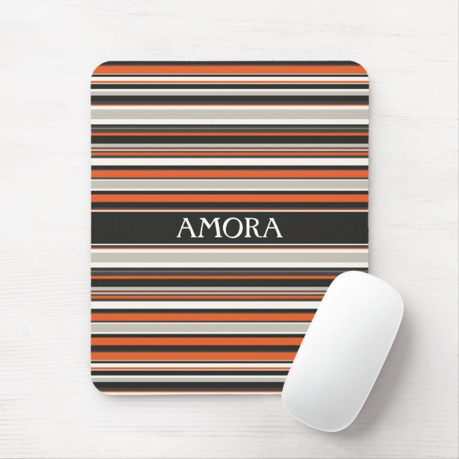 Stripes Grey Orange Minimal Pattern Mouse Mat (With Mouse)