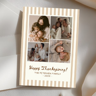Stripes Hand Drawn Family Photo Thanksgiving Party Invitation