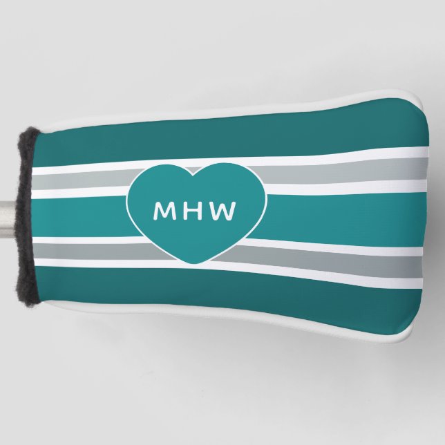 Stripes & Heart custom monogram putter cover (Front)
