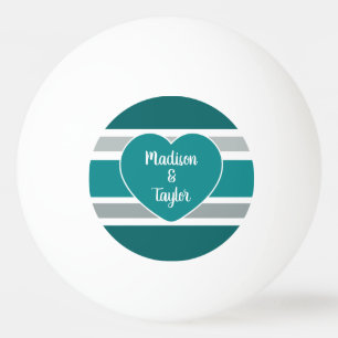 Stripes & Heart custom names & date ping pong ball