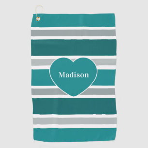 Stripes & Heart Pattern custom name golf towel