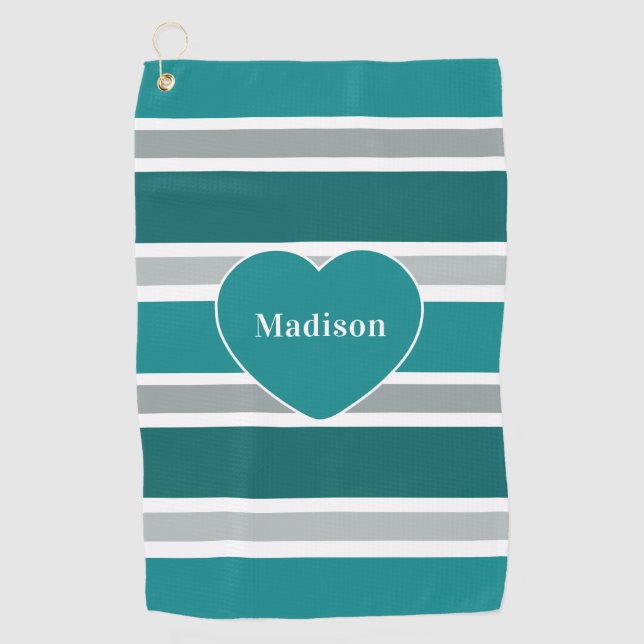 Stripes & Heart Pattern custom name golf towel (Front)