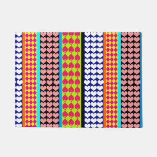 Stripes Hearts Diamonds Boho Mixed Design  Doormat