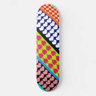 Stripes Hearts Diamonds Boho Mixed Design Skateboard