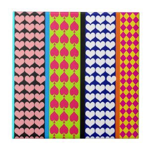 Stripes Hearts Diamonds Boho Mixed Design Tile