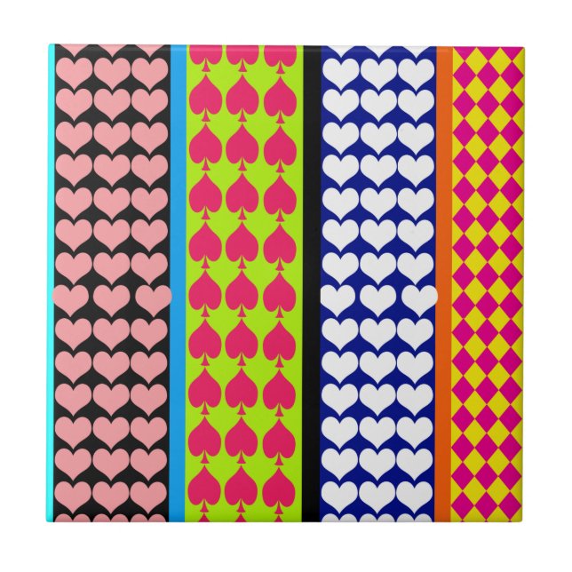 Stripes Hearts Diamonds Boho Mixed Design  Tile (Front)