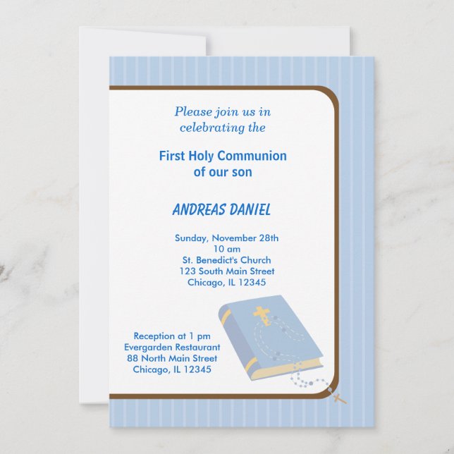 Stripes Holy Communion Invitation (Front)