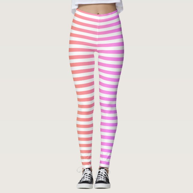 Stripes Horizontal Pink Peach White Classic Leggings (Front)