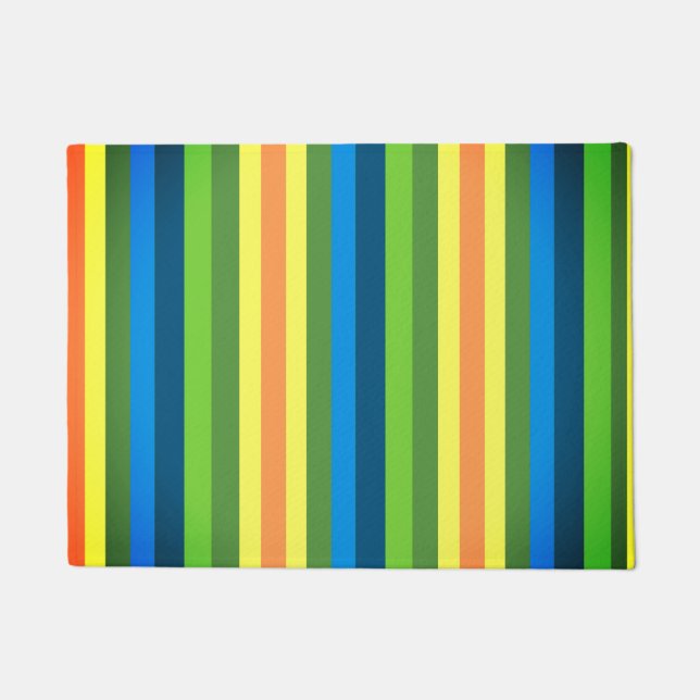 Stripes I, Blue,Green, Yellow Lines  Door Mat (Front)
