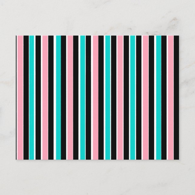 Stripes in Black Pink and Blue Postcard (Front)