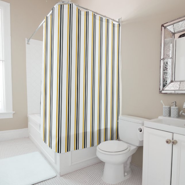 Stripes In Gold Grey Yellow Shower Curtain (In Situ)