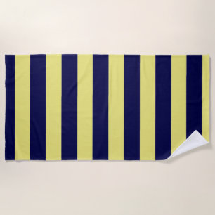 Stripes in Navy Blue and Yellow Beach Towel