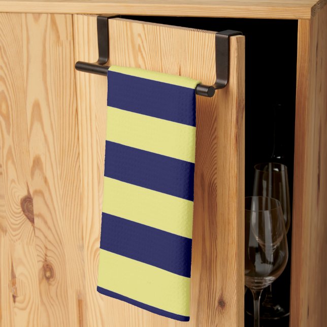 Stripes in Navy Blue and Yellow Tea Towel (Thirds Fold)