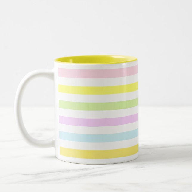 Stripes in Pastel Colours Two-Tone Coffee Mug (Left)