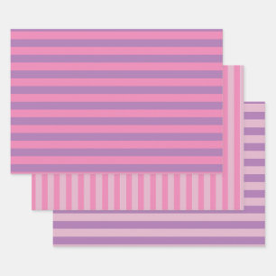 Stripes in Pink set of 3  Wrapping Paper Sheet