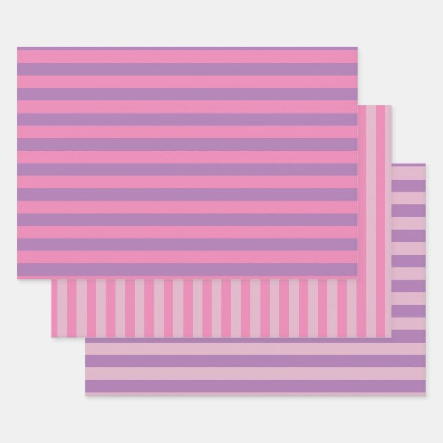 Stripes in Pink set of 3  Wrapping Paper Sheet (Set)